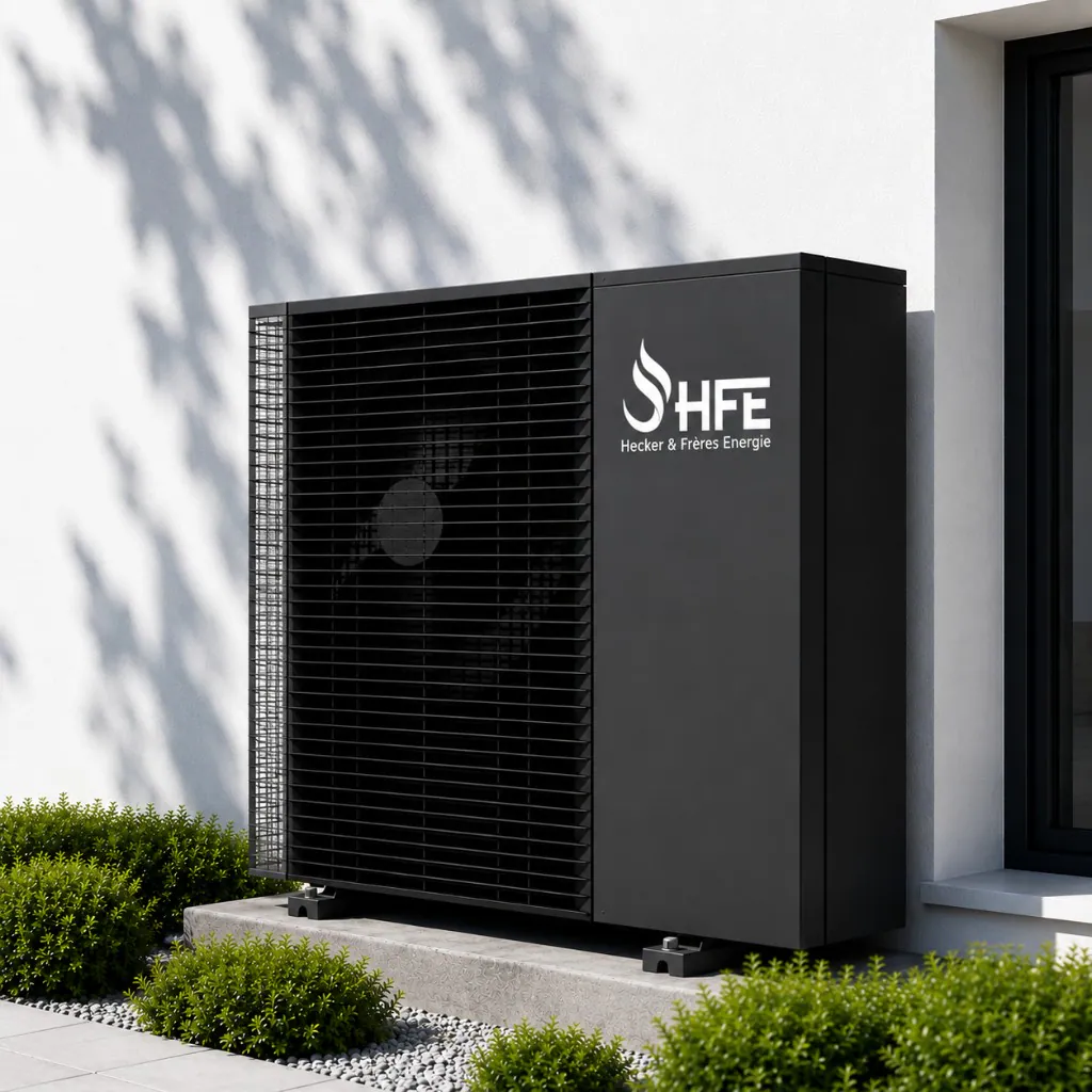 Visuel d'accueil : pompe à chaleur et présentation de Hecker & Frères Énergie (HFE)