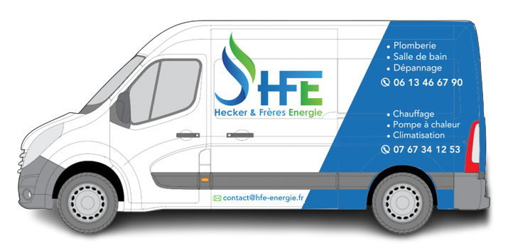 Camion Hecker & Frères Énergie (HFE) — plomberie, salle de bain, dépannage, chauffage, pompe à chaleur et climatisation à Lille