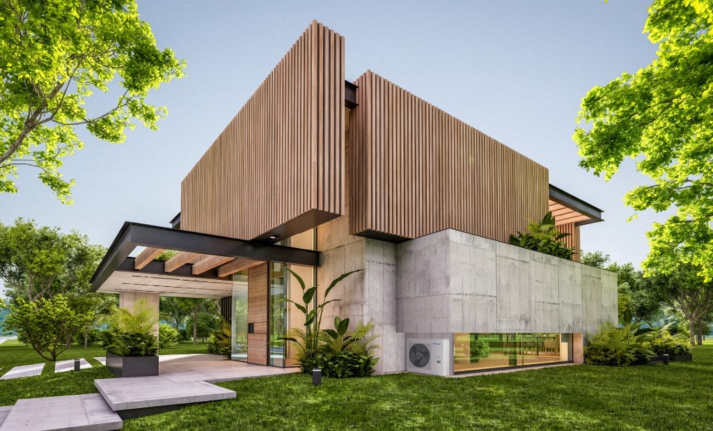Bâtiment tertiaire moderne avec pompe à chaleur — solutions énergétiques professionnelles par Hecker & Frères Énergie (HFE) à Lille