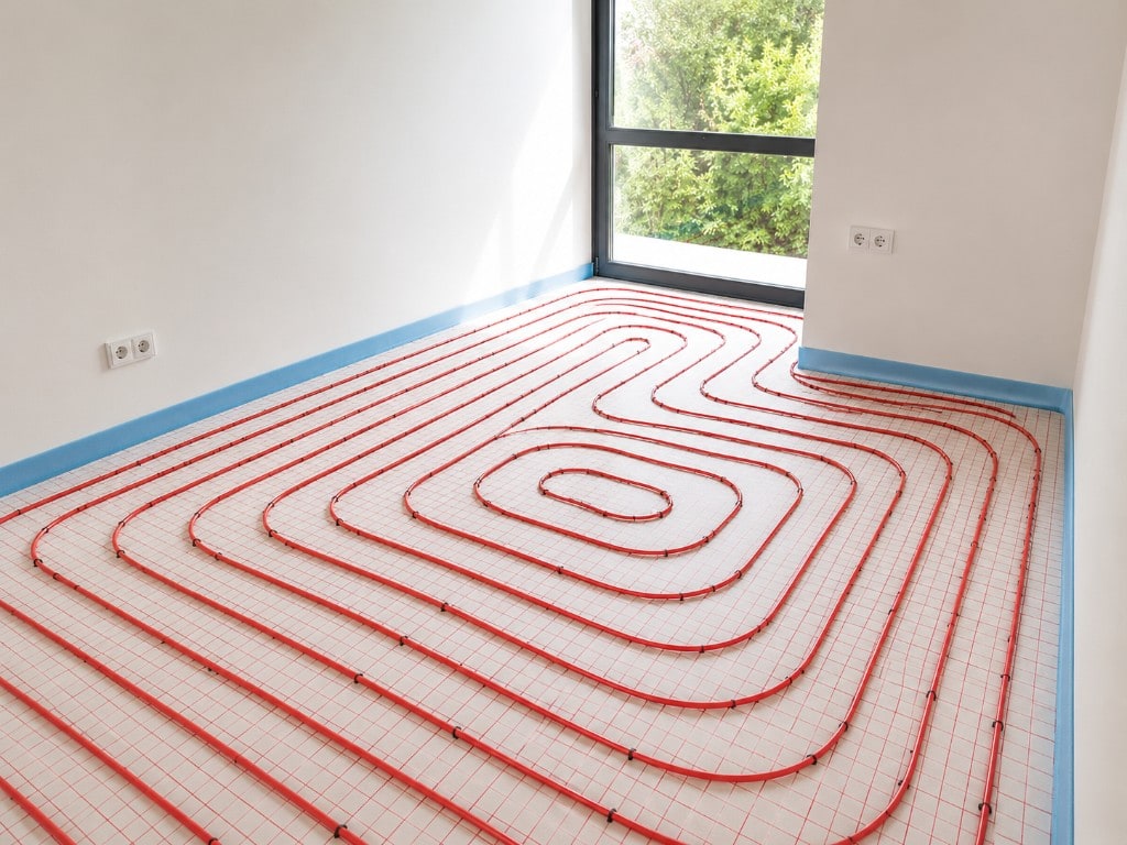 Plancher chauffant basse température — boucles posées sur isolant avant coulage de la chape par HFE à Lille